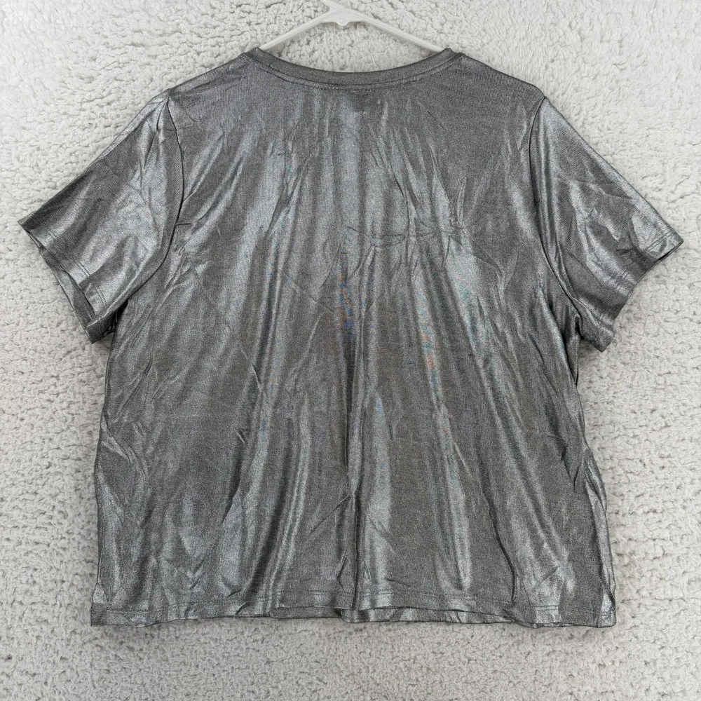 Porridge Anthropologie Shirt Womens XL Silver Metallic Short Sleeve Tee Top NWT - Picture 2 of 11